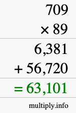 How to calculate 709 times 89 using long multiplication