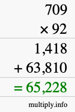 How to calculate 709 times 92 using long multiplication