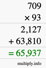 How to calculate 709 times 93 using long multiplication