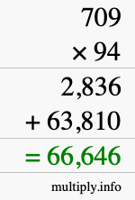 How to calculate 709 times 94 using long multiplication