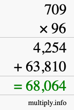 How to calculate 709 times 96 using long multiplication