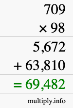 How to calculate 709 times 98 using long multiplication