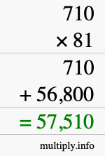 How to calculate 710 times 81 using long multiplication