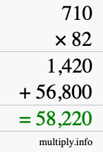How to calculate 710 times 82 using long multiplication