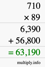 How to calculate 710 times 89 using long multiplication