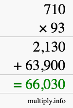 How to calculate 710 times 93 using long multiplication