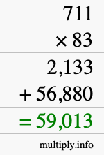 How to calculate 711 times 83 using long multiplication