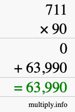 How to calculate 711 times 90 using long multiplication