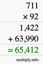 How to calculate 711 times 92 using long multiplication