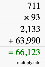 How to calculate 711 times 93 using long multiplication