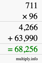 How to calculate 711 times 96 using long multiplication