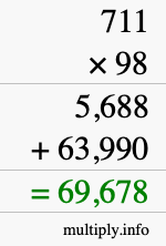 How to calculate 711 times 98 using long multiplication