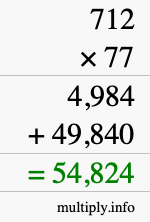 How to calculate 712 times 77 using long multiplication