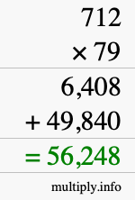 How to calculate 712 times 79 using long multiplication