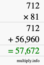 How to calculate 712 times 81 using long multiplication