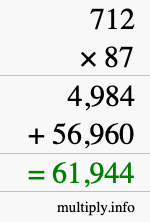 How to calculate 712 times 87 using long multiplication
