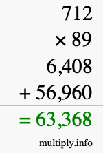 How to calculate 712 times 89 using long multiplication