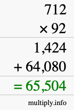 How to calculate 712 times 92 using long multiplication