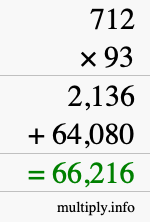 How to calculate 712 times 93 using long multiplication