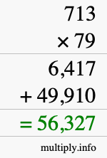 How to calculate 713 times 79 using long multiplication