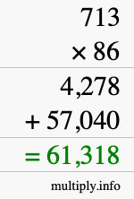 How to calculate 713 times 86 using long multiplication