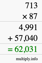 How to calculate 713 times 87 using long multiplication