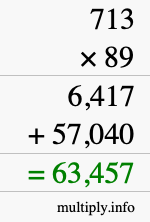 How to calculate 713 times 89 using long multiplication