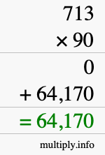 How to calculate 713 times 90 using long multiplication