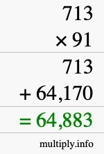 How to calculate 713 times 91 using long multiplication