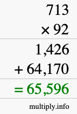 How to calculate 713 times 92 using long multiplication