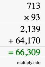 How to calculate 713 times 93 using long multiplication