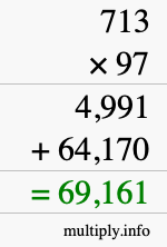 How to calculate 713 times 97 using long multiplication