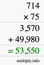 How to calculate 714 times 75 using long multiplication