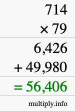 How to calculate 714 times 79 using long multiplication