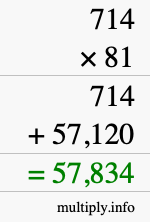 How to calculate 714 times 81 using long multiplication