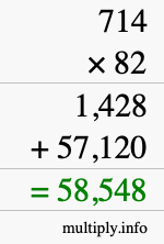 How to calculate 714 times 82 using long multiplication
