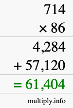 How to calculate 714 times 86 using long multiplication