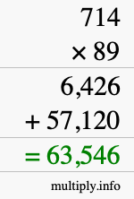 How to calculate 714 times 89 using long multiplication