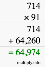 How to calculate 714 times 91 using long multiplication