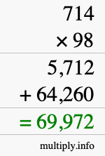 How to calculate 714 times 98 using long multiplication