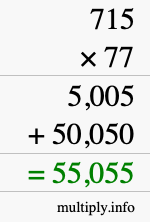 How to calculate 715 times 77 using long multiplication