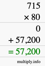How to calculate 715 times 80 using long multiplication