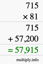 How to calculate 715 times 81 using long multiplication