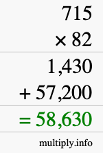 How to calculate 715 times 82 using long multiplication