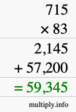How to calculate 715 times 83 using long multiplication