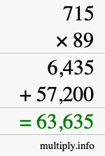 How to calculate 715 times 89 using long multiplication