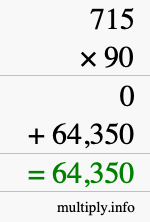 How to calculate 715 times 90 using long multiplication