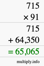 How to calculate 715 times 91 using long multiplication