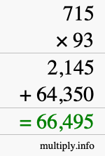 How to calculate 715 times 93 using long multiplication