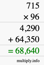 How to calculate 715 times 96 using long multiplication